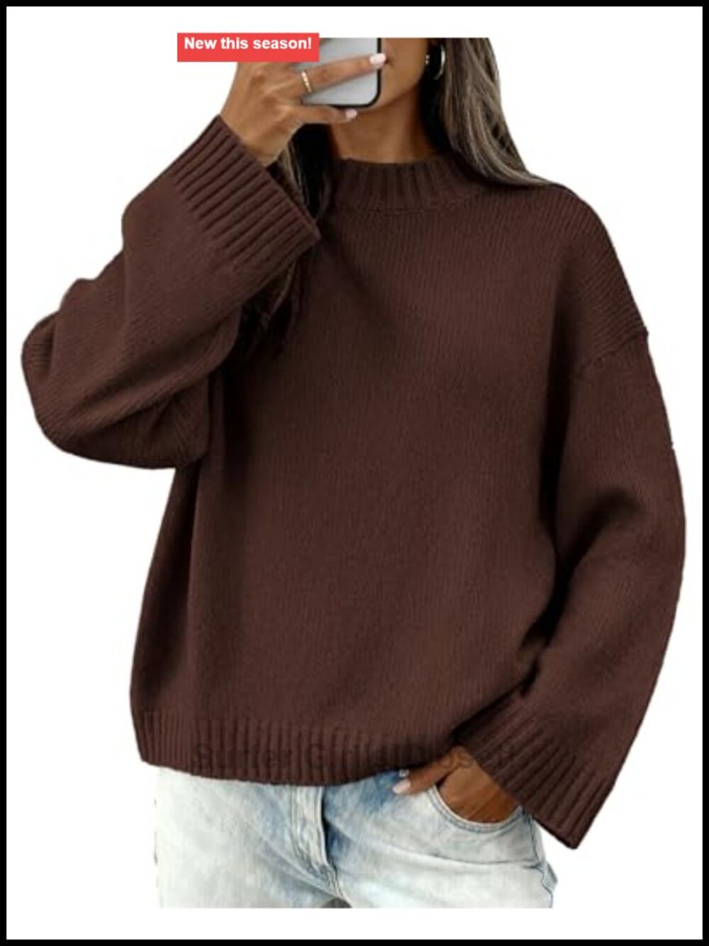Women's Crewneck Drop Shoulder Loose Fit Knit Sweater Polyester Acrylic